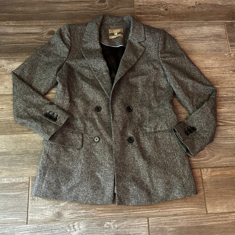 Talbots Women's Blazer Gray Wool Blend Fabric Woven in Italy Double Breasted